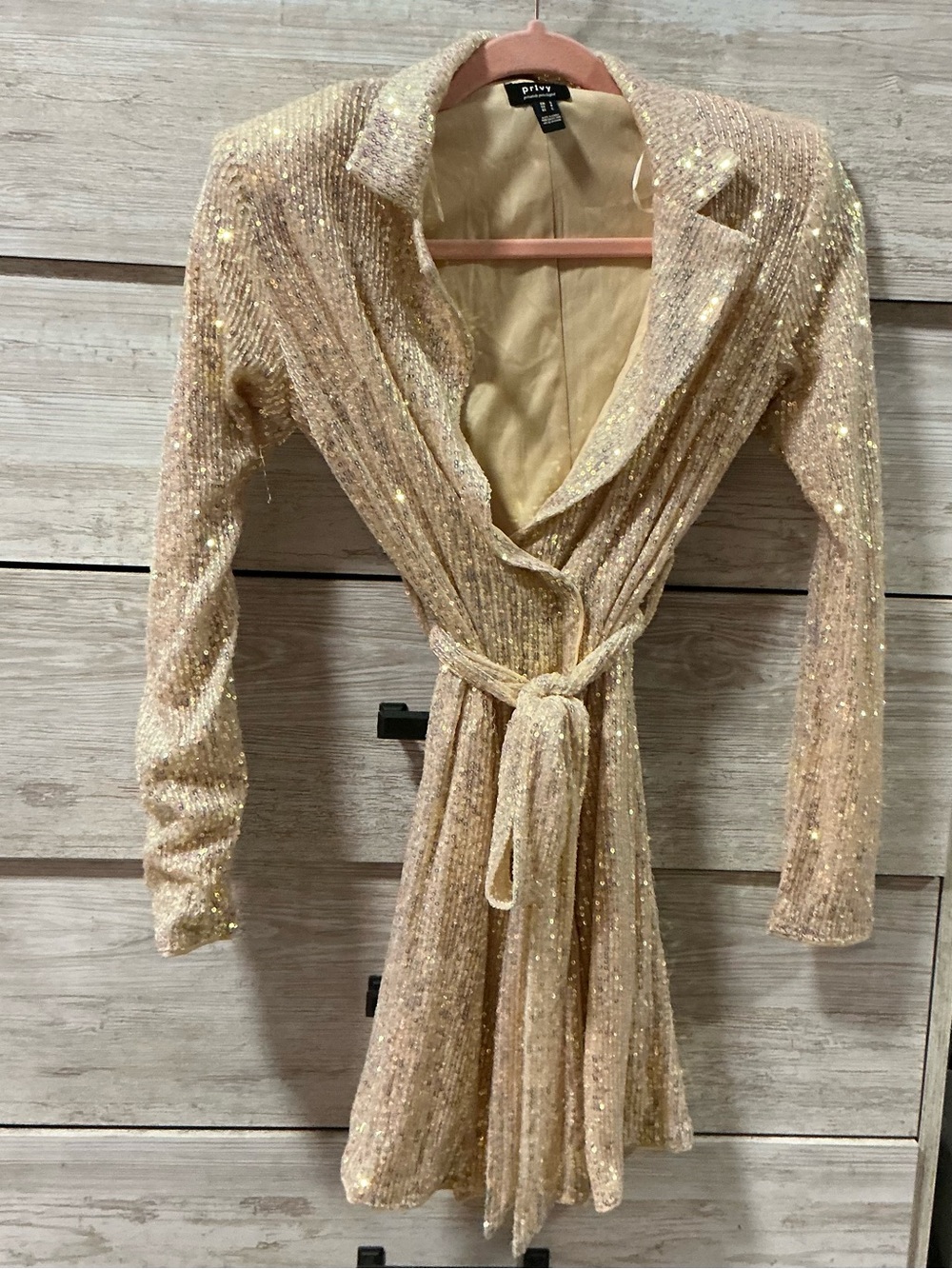 privy Gold Sequin Long-Sleeve Wrap Dress